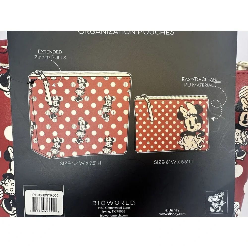 Disney Minnie Mouse 2 Pc Travel Pouch Set Red Polka Dot Cosmetic Bag